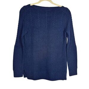 Nordstrom Collection Womens Navy Cable Knit Cashmere Boat Neck Sweater SZ XSmall